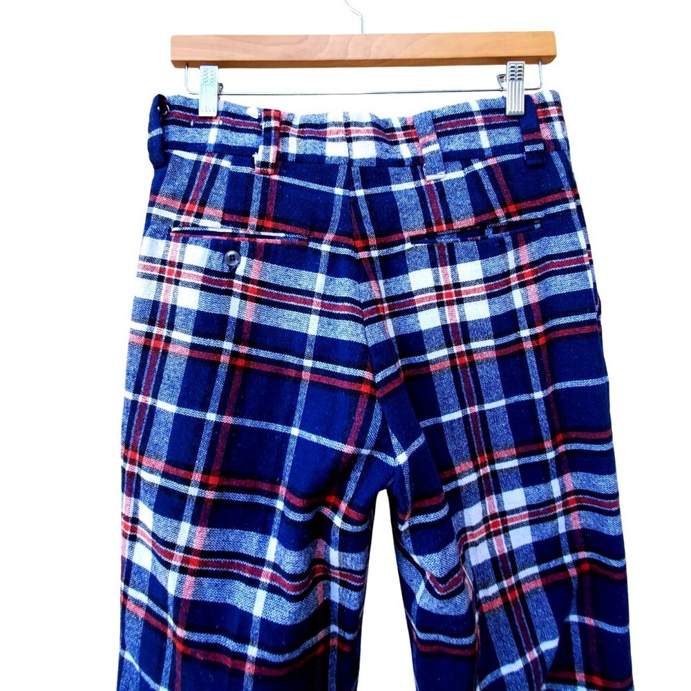 Vintage 60s Mod Pants Women 4 Blue Red White Plaid Flared Cuffed NWOT 29" Waist - Picture 9 of 15
